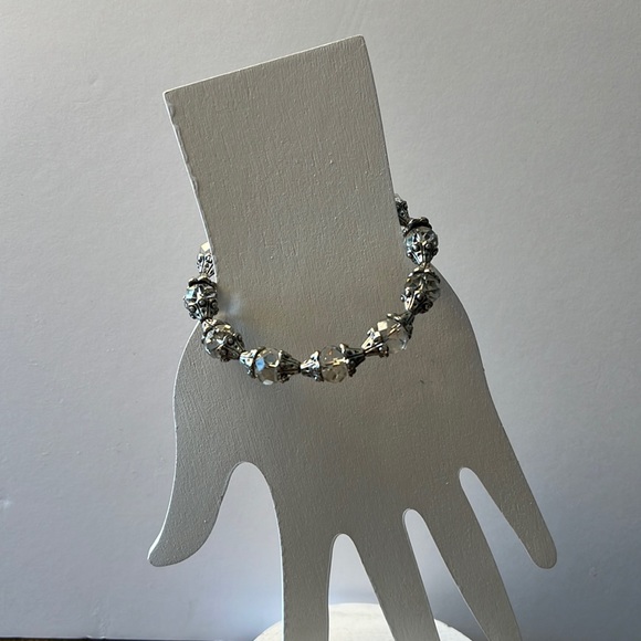Chubby Chico Charms Bracelet Made in USA Silver Tone & Clear Beads - Picture 1 of 3